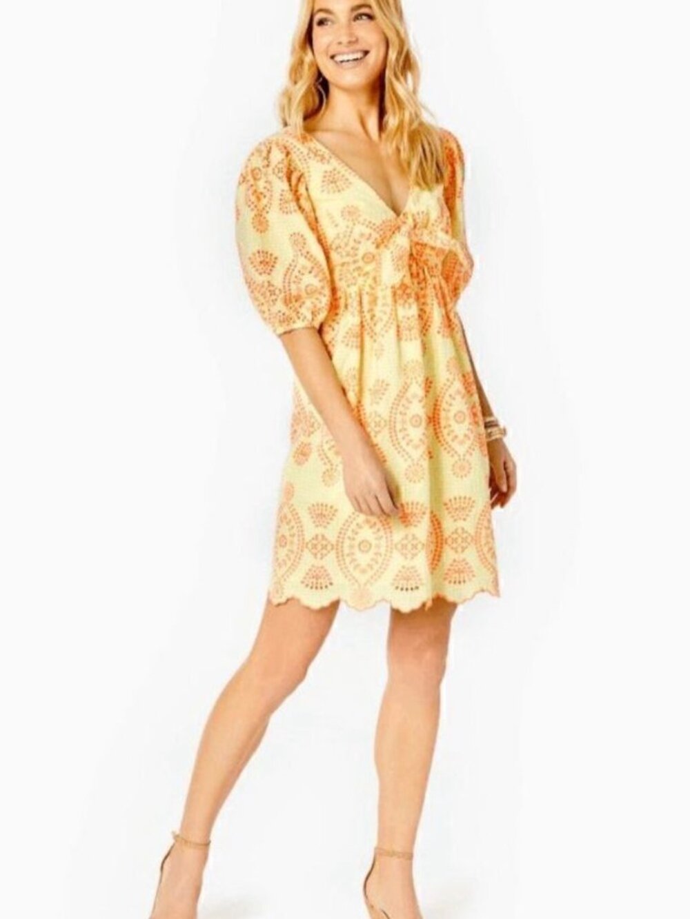 Lilly Pulitzer Sarafina Eyelet Babydoll Dress in Calla Yellow Gingham EXCELLENT - Picture 1 of 6